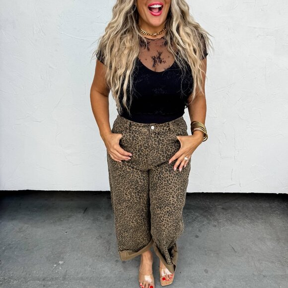 CHEETAH BARREL JEANS - Picture 1 of 7